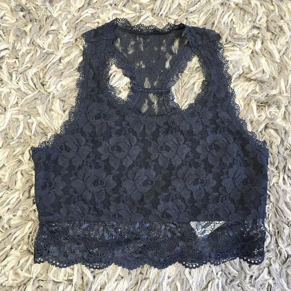 Abercrombie Kids Girls Navy Blue Floral Lace Racerback Bralette Size 11/12